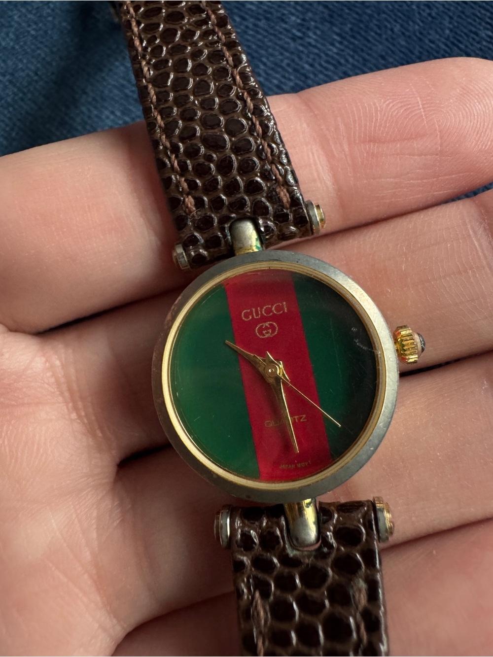 Vintage Gucci 1980’s Two Toned Wristwatch Brown Lizard Strap . - Picture 7 of 8